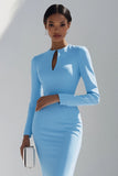 Sky Blue Bodycon Krótka sukienka robocza z dziurką od klucza