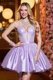 Gorset A Line Lilac Ruched Homecoming Dress Z Koralikami