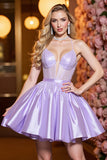 Gorset A Line Lilac Ruched Homecoming Dress Z Koralikami