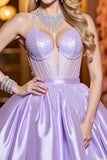 Gorset A Line Lilac Ruched Homecoming Dress Z Koralikami