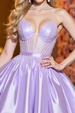 Gorset A Line Lilac Ruched Homecoming Dress Z Koralikami