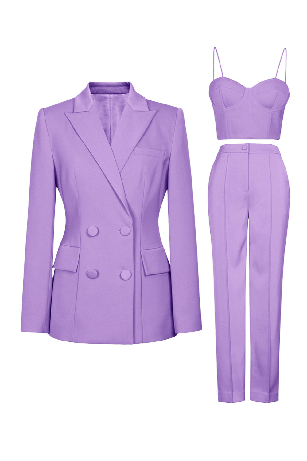 Purple Peak Lapel 3-częściowe dwurzędowe damskie garnitury na studniówkę