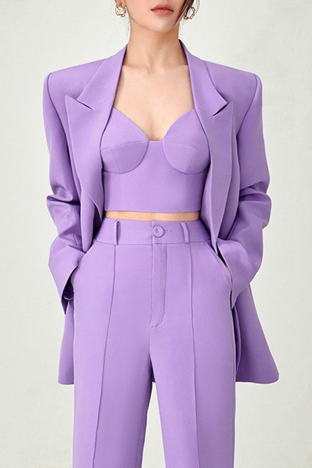 Purple Peak Lapel 3-częściowe dwurzędowe damskie garnitury na studniówkę