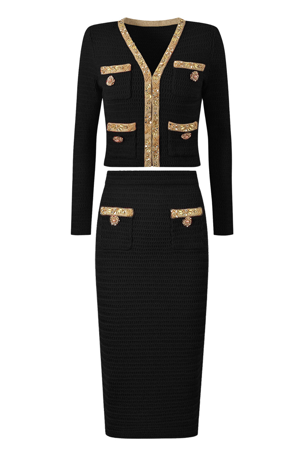 Czarne 2-częściowe garnitury damskie z cyrkoniami