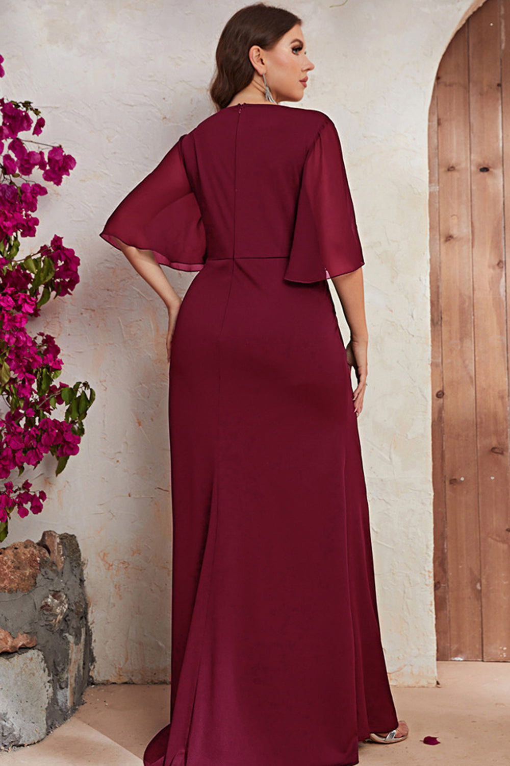 Czarny Plus Size Szyfon Osłona Długa Sukienki Na Wesele z Pół Rękawy