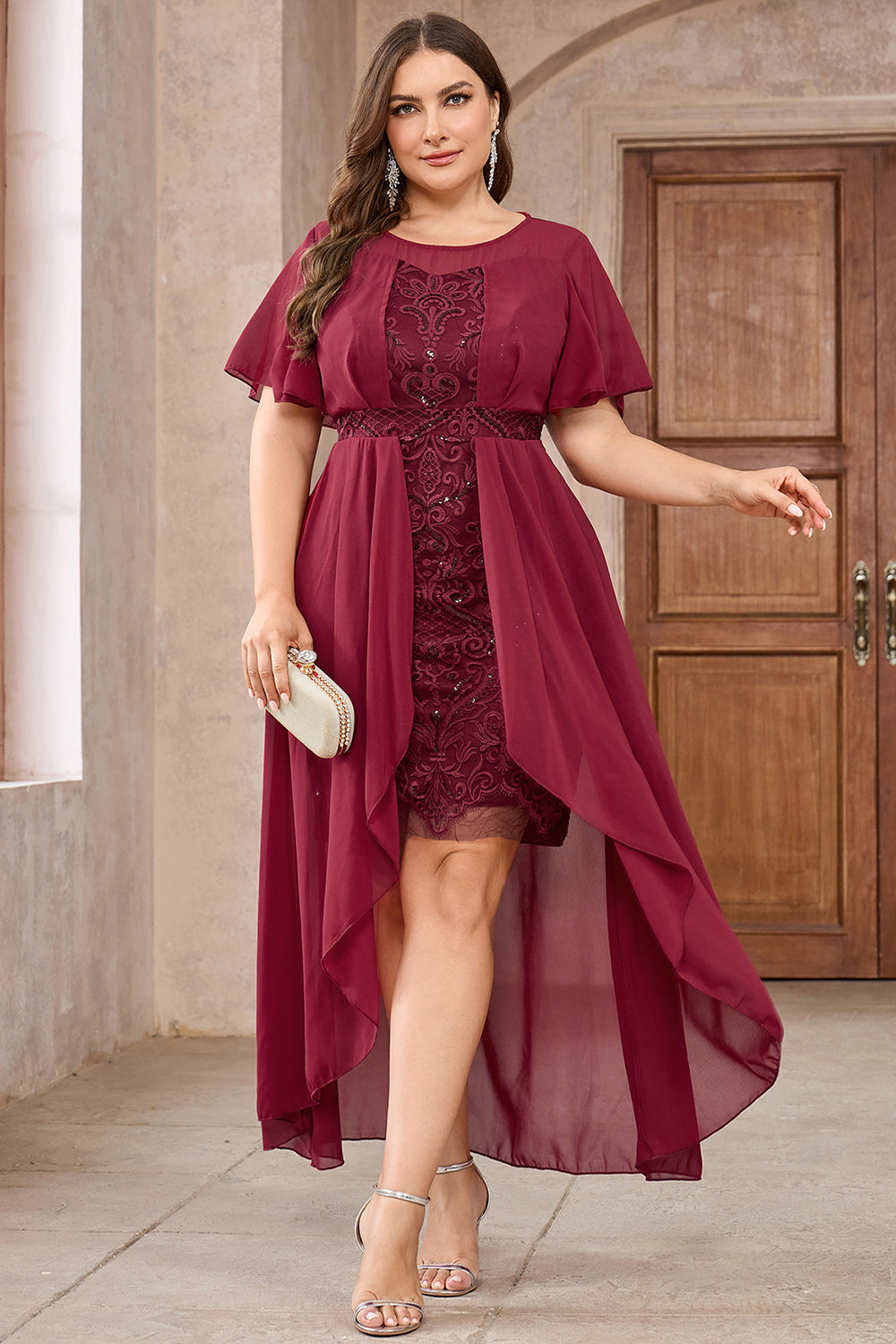 Burgundii Plus Size Szyfon Długa Sukienki Na Wesele z Aplikacjami