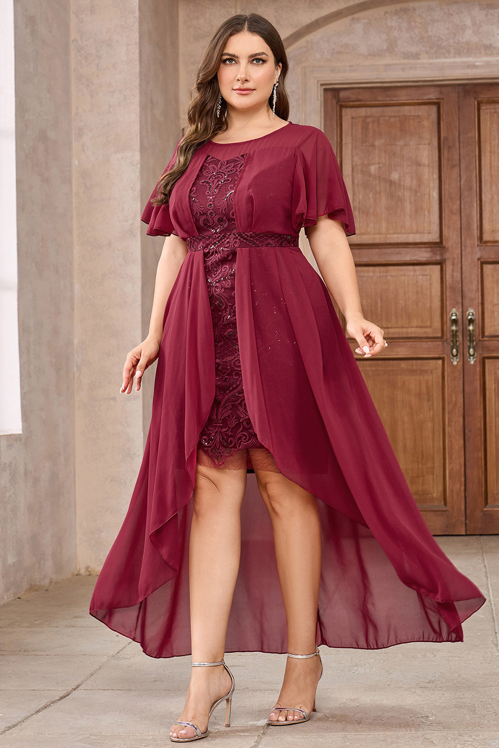 Burgundii Plus Size Szyfon Długa Sukienki Na Wesele z Aplikacjami