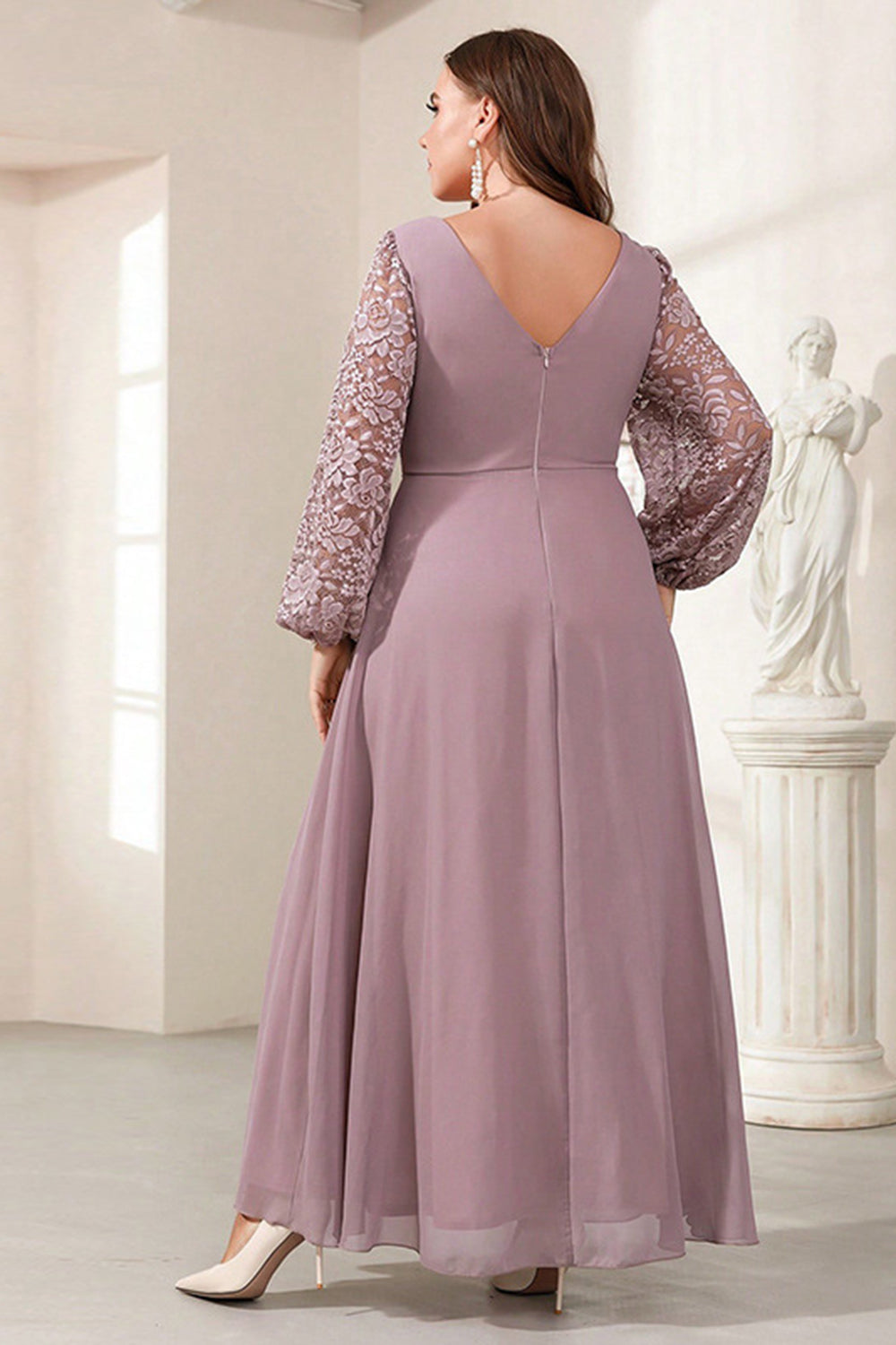 Fioletowa Szyfon Kształcie Litery A Plus Size Długa Sukienki Na Wesele z Appliques