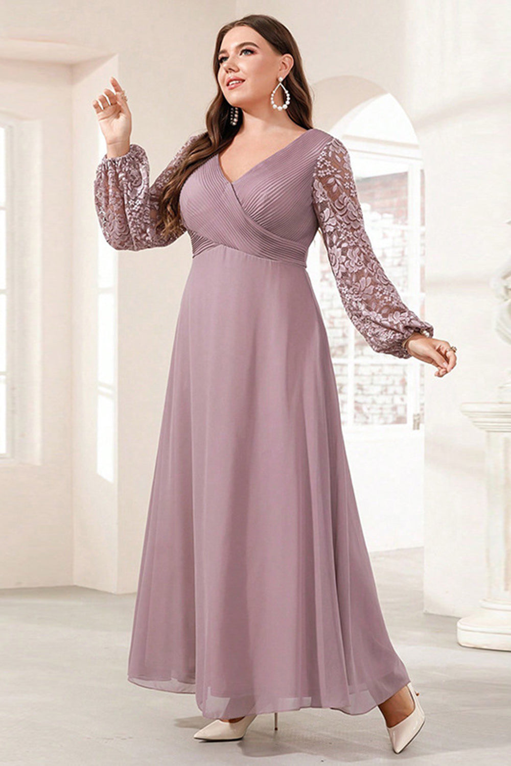 Fioletowa Szyfon Kształcie Litery A Plus Size Długa Sukienki Na Wesele z Appliques
