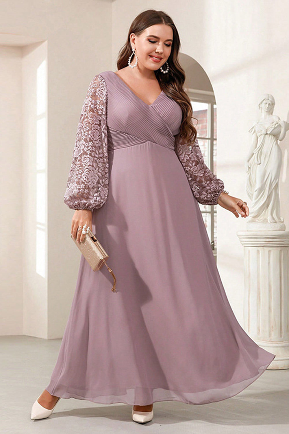 Fioletowa Szyfon Kształcie Litery A Plus Size Długa Sukienki Na Wesele z Appliques