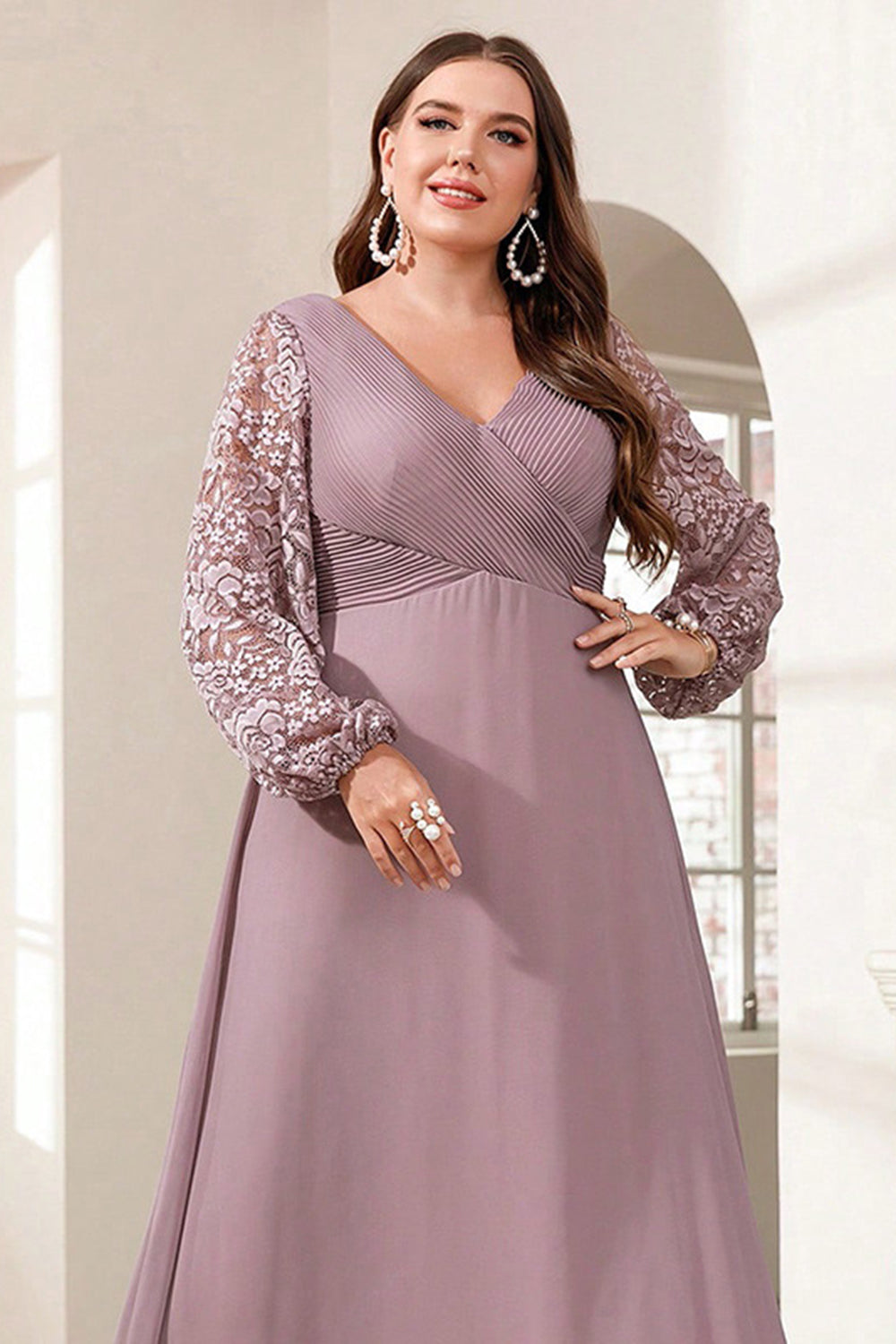 Fioletowa Szyfon Kształcie Litery A Plus Size Długa Sukienki Na Wesele z Appliques
