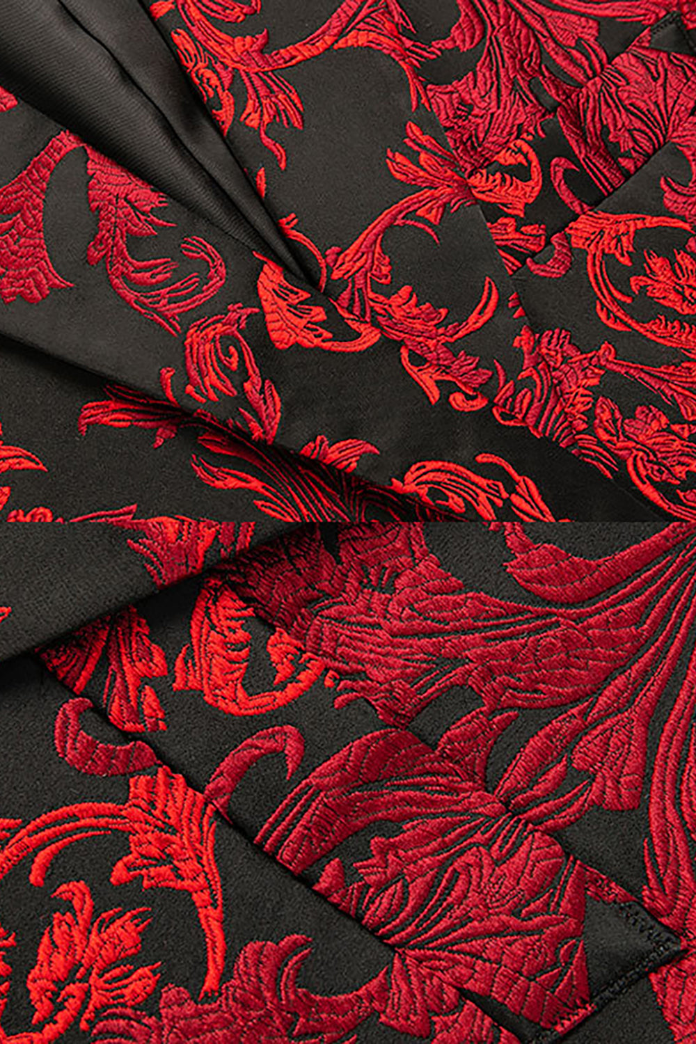 Czerwona męska marynarka z wyciętymi klapami w kwiaty slim fit