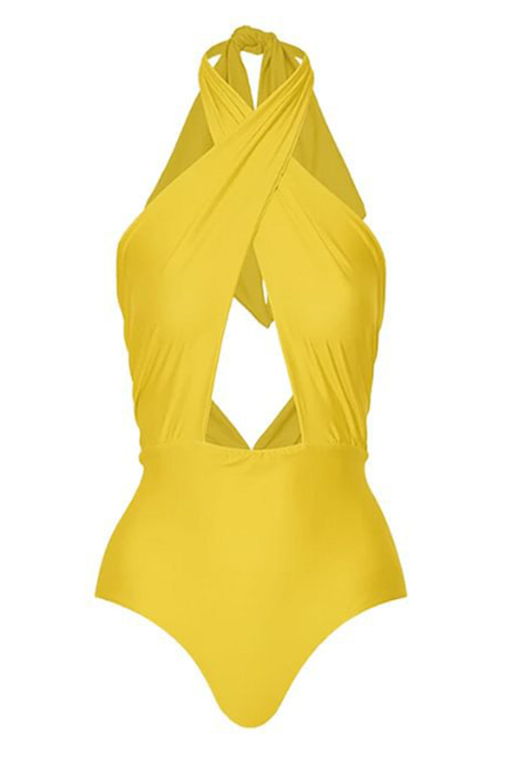Halter One Piece Żółte Drukowane Stroje Kąpielowe
