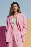 Różowe 2-częściowe satynowe jednorzędowe garnitury damskie z kieszeniami