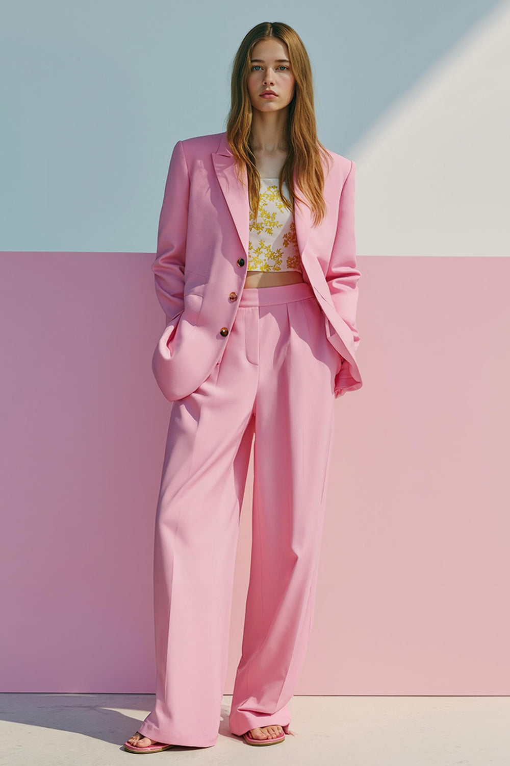 Różowe jednorzędowe 2-częściowe satynowe garnitury na studniówkę z kieszeniami