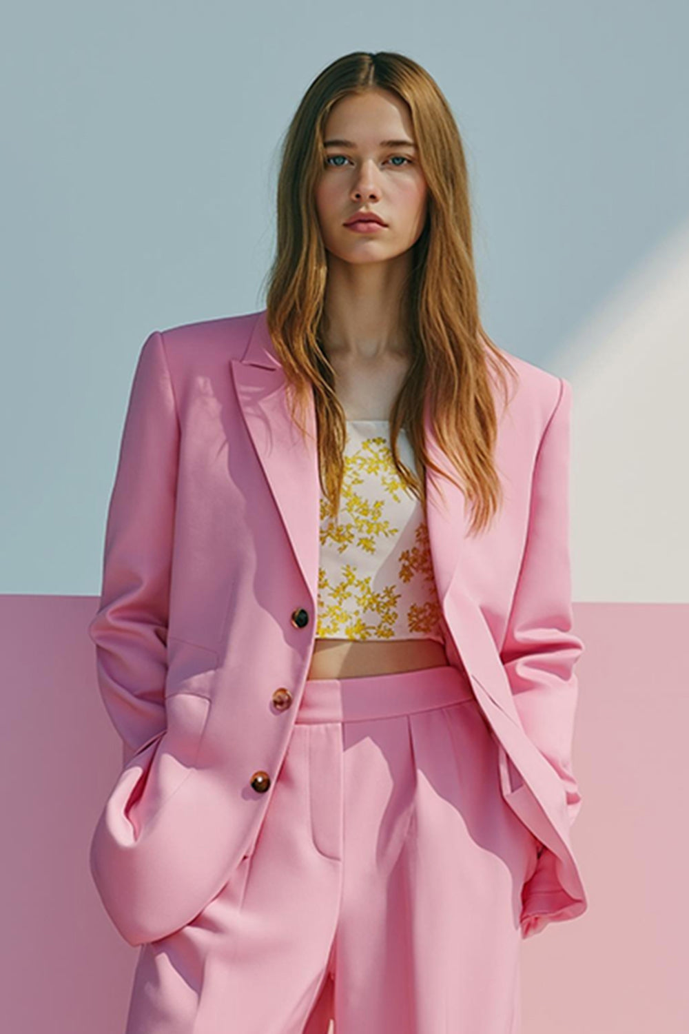 Różowe jednorzędowe 2-częściowe satynowe garnitury na studniówkę z kieszeniami