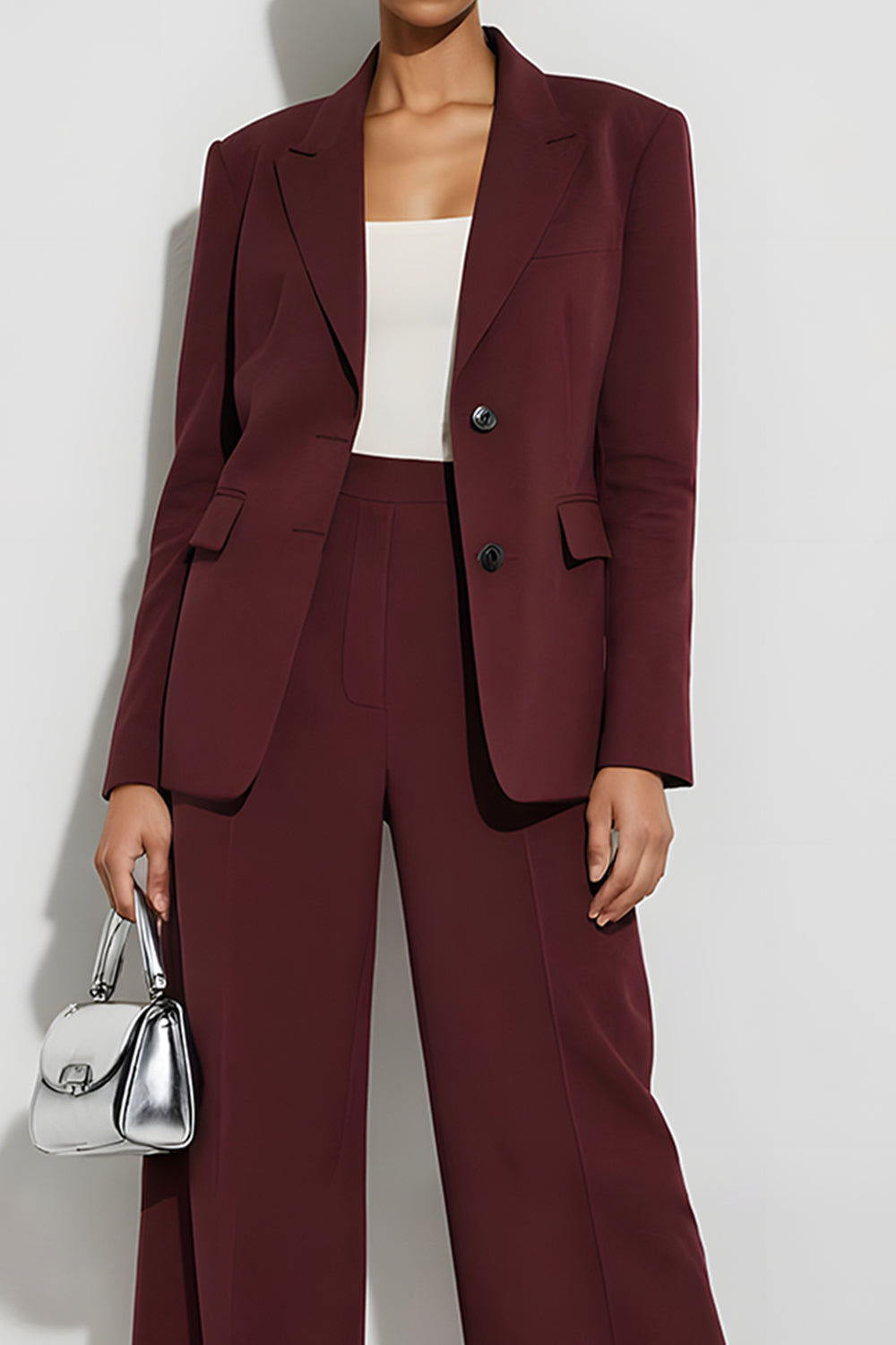 Bordowe 2-częściowe jednorzędowe garnitury biznesowe z klapami w kształcie szczytu