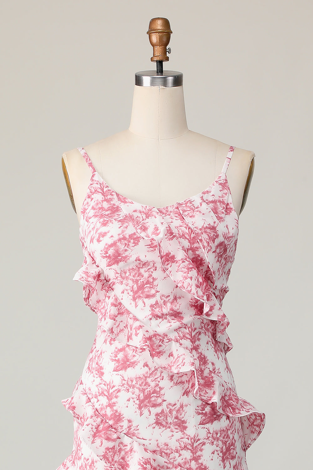 Różowy Kwiat Cienkich Ramiączkach Długa Osłona Sukienki Na Wesele z Falbankami