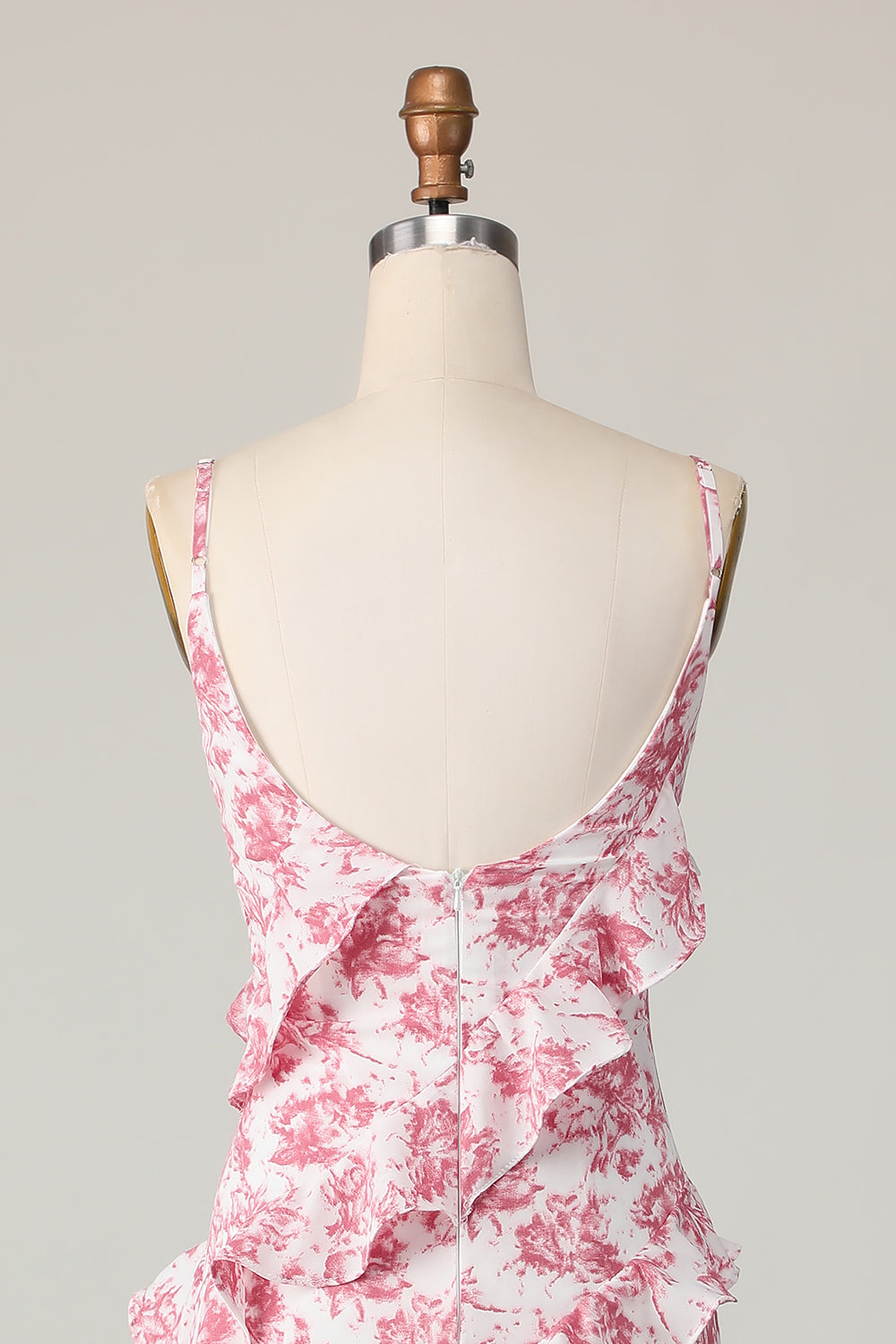 Różowy Kwiat Cienkich Ramiączkach Długa Osłona Sukienki Na Wesele z Falbankami