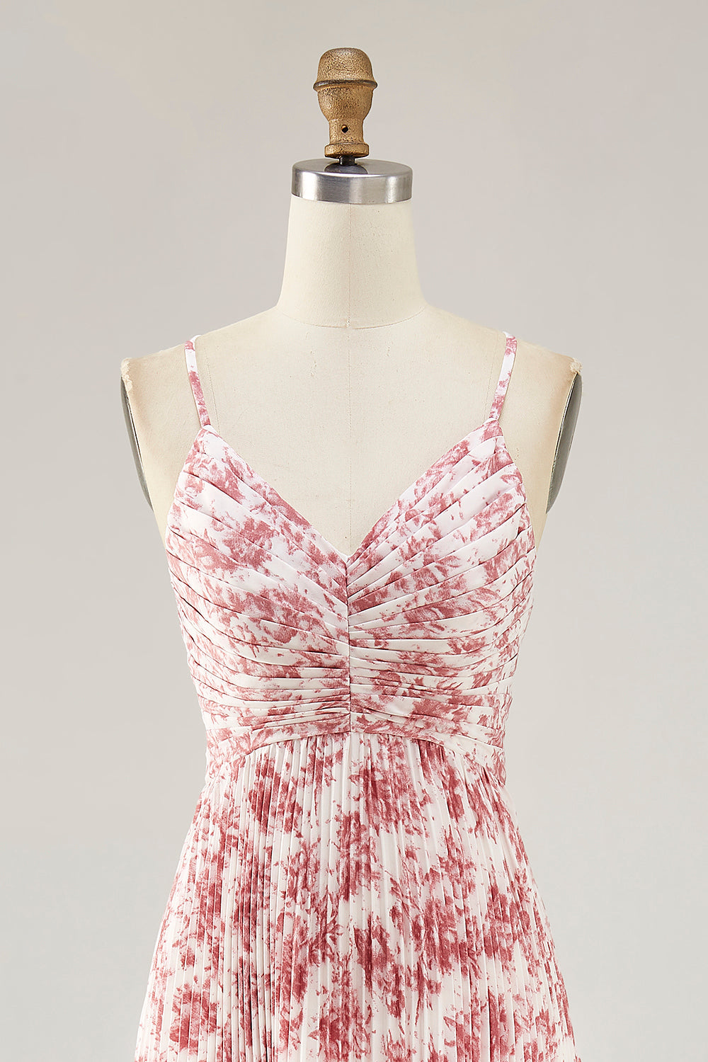 Różowy Kwiatowa Plisowana Cienkich Ramiączkach Długa Sukienki Na Wesele