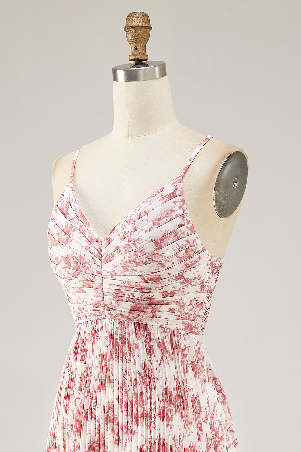 Różowy Kwiatowa Plisowana Cienkich Ramiączkach Długa Sukienki Na Wesele