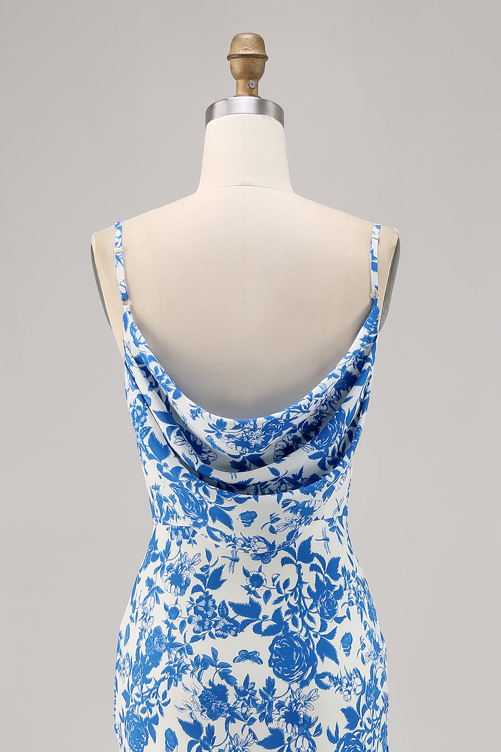 Niebieski Kwiat Kaptur Szyja Syrenka Długa Sukienki Na Wesele