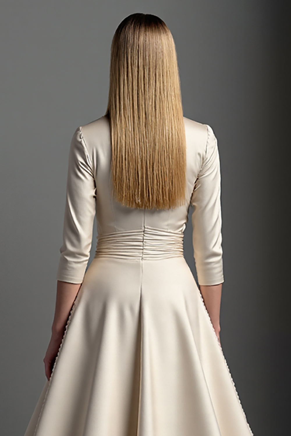 Satynowa Morela Linia Dekolt W Szpic Sukienka Dla Matki Panny Młodej