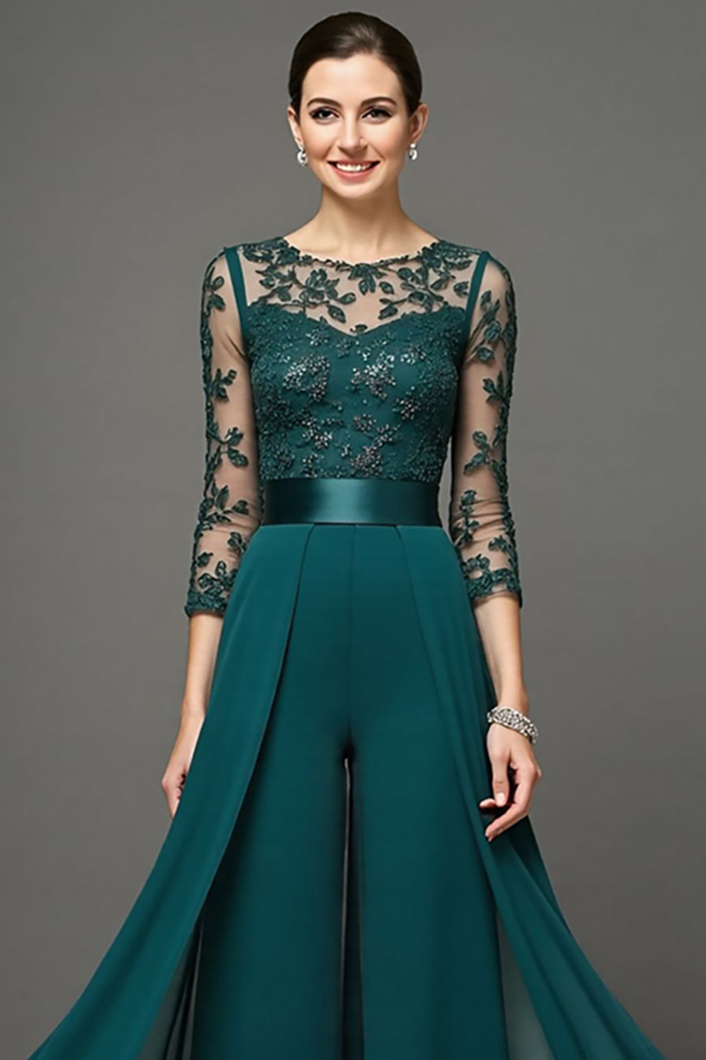 Granatowy Długi Kombinezon Matki Panny Młodej Ze Streamerem