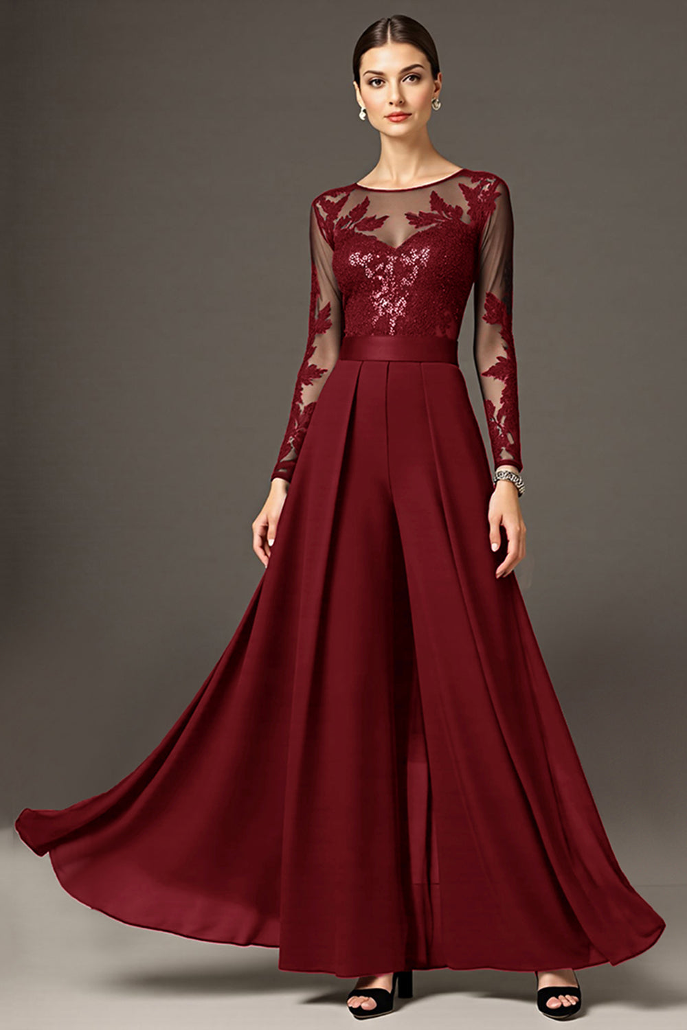 sukienka z długim rękawem A Line Mother Of The Panny Młodej Z Aplikacjami