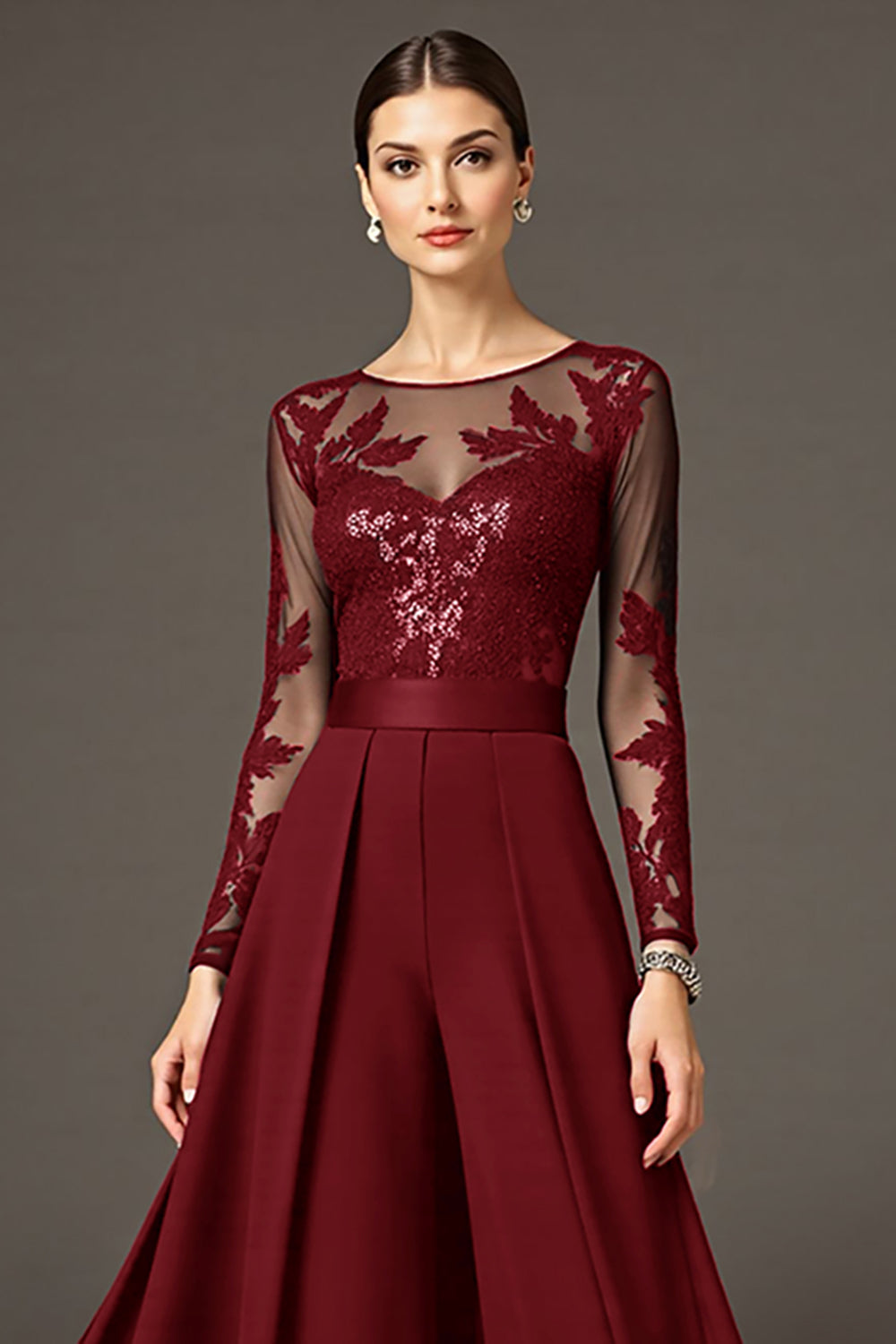 sukienka z długim rękawem A Line Mother Of The Panny Młodej Z Aplikacjami