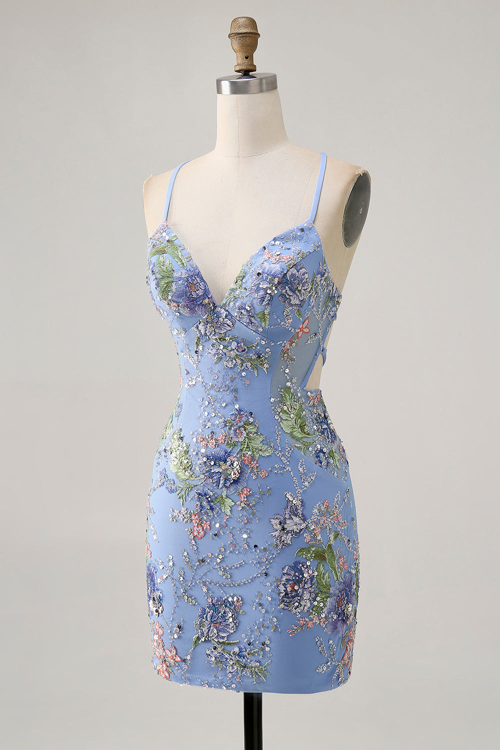 Bodycon Krótka kwiecista sukienka z pawiem i cekinami