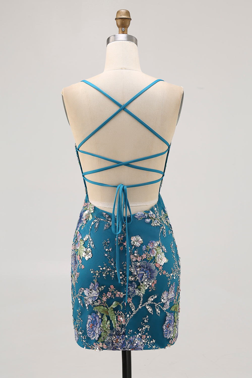 Bodycon Krótka kwiecista sukienka z pawiem i cekinami