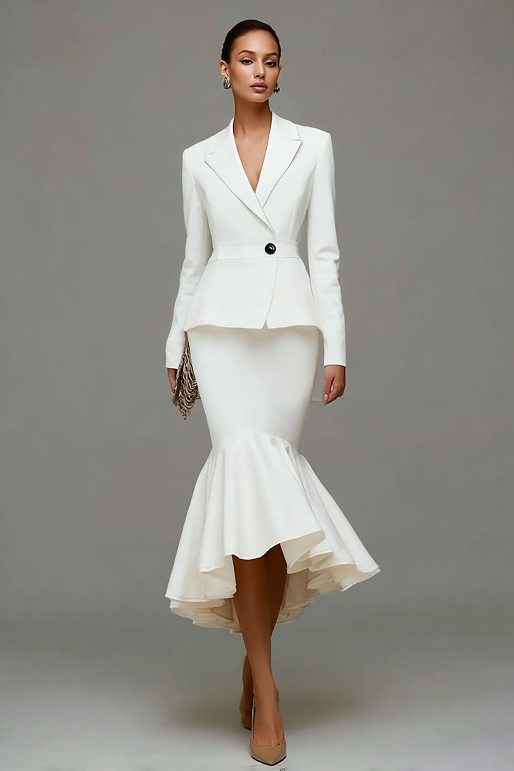 Syrenka Ivory Peak Lapel Midi Sukienka Robocza