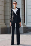 Czarne 2-częściowe garnitury biznesowe z klapami z nacięciami i rękawami