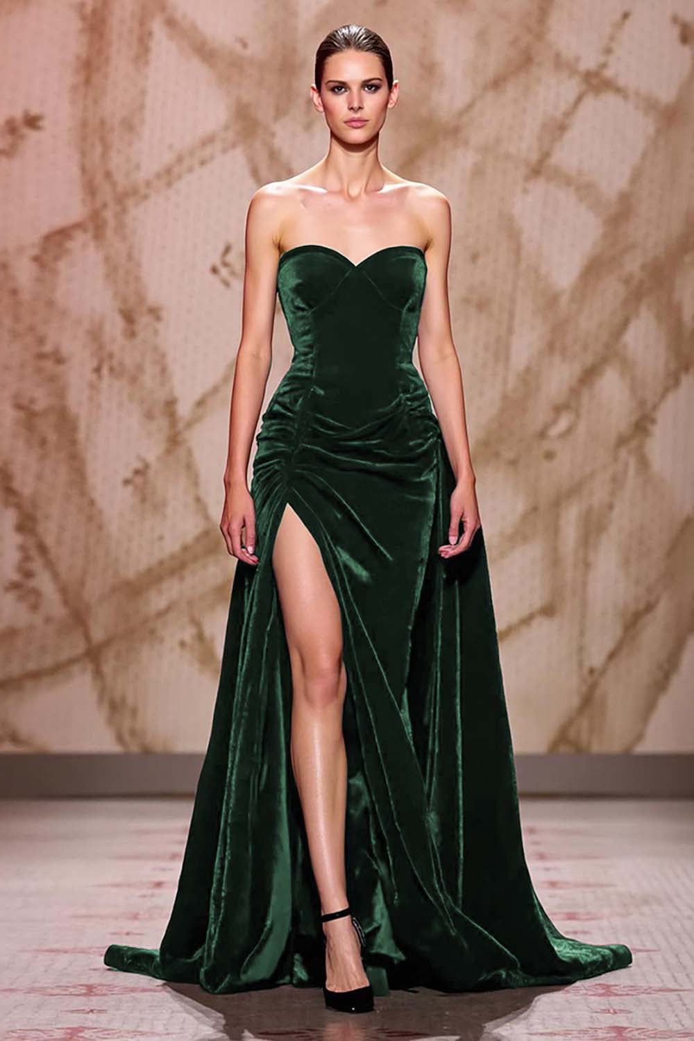 Aksamitna Ciemnoczerwona Kochanie Długa Suknia Wieczorowa Z Rozcięciem