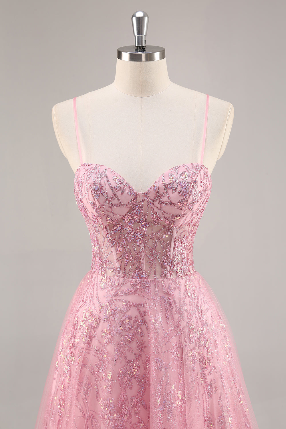 Błyszczący Różowy Gorset Tiulowe Długa Sukienka Na Studniówkę z Cekinowe