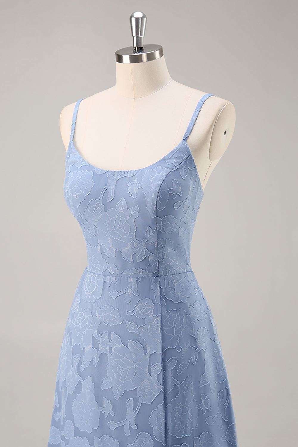 Zakurzony Błękit Koronkowa Kształcie Litery A Długa Sukienki Na Wesele z Rozcięciem