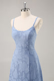 Zakurzony Błękit Koronkowa Kształcie Litery A Długa Sukienki Na Wesele z Rozcięciem