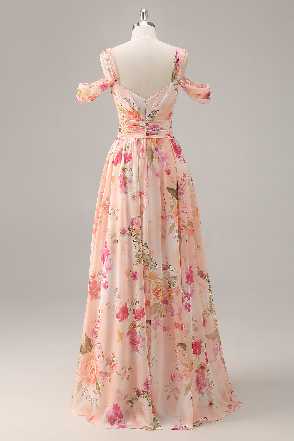 Różowy Kwiat Kształcie Litery A Zimne Ramię Długa Sukienki Na Wesele z Rozcięciem