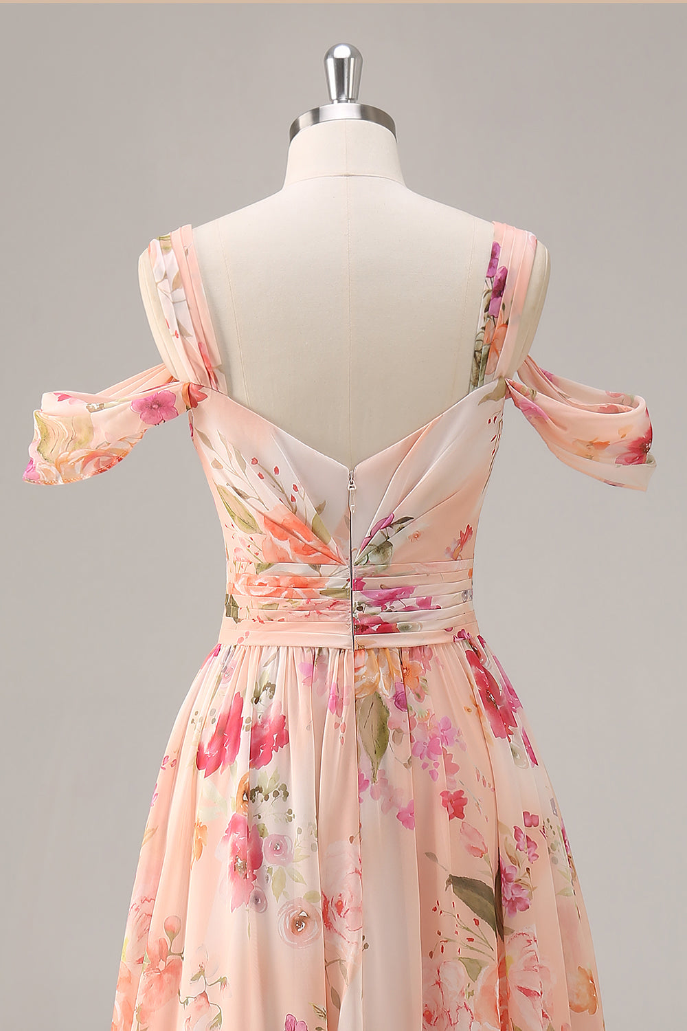 Różowy Kwiat Kształcie Litery A Zimne Ramię Długa Sukienki Na Wesele z Rozcięciem