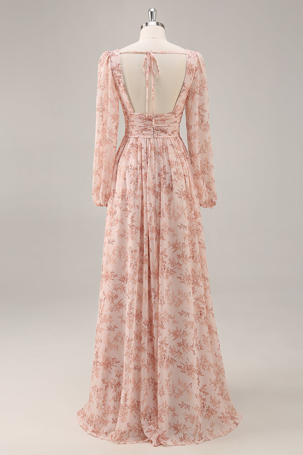 Różowy Kwiat Kształcie Litery A Szyfon Długa Sukienki Na Wesele z Rękawy