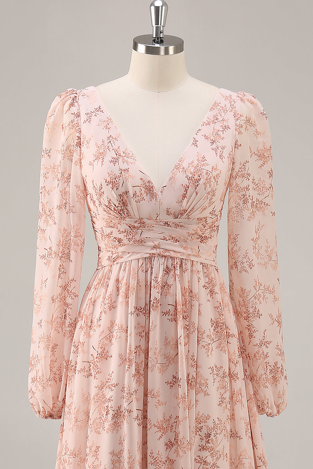 Różowy Kwiat Kształcie Litery A Szyfon Długa Sukienki Na Wesele z Rękawy