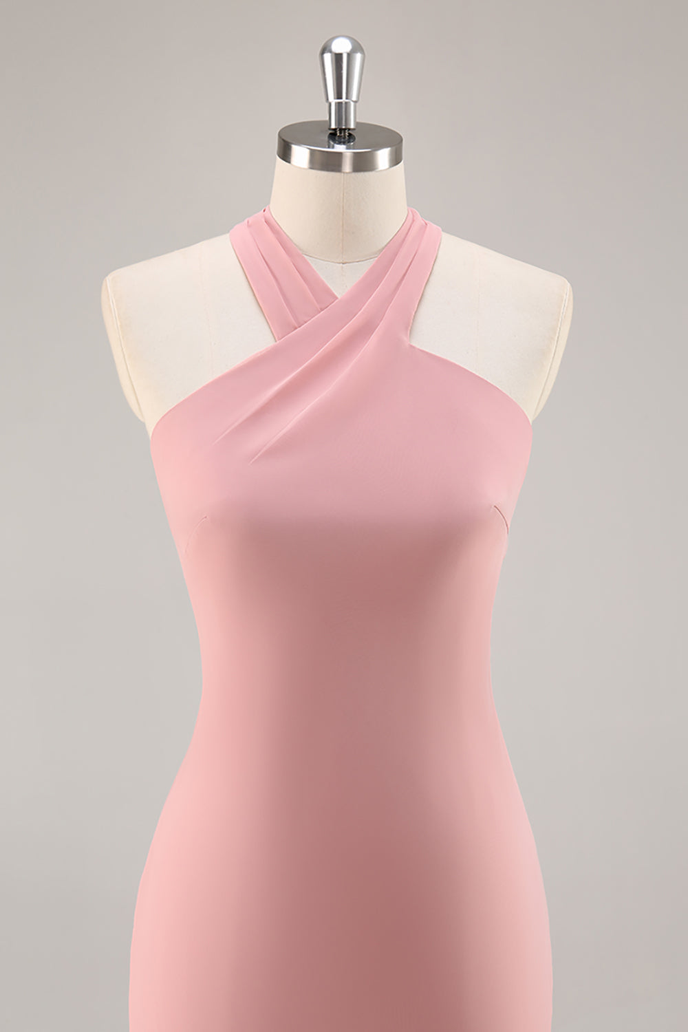 Rumieniec Halter Syrenka Szyfonowa Długa Sukienki Na Wesele z Kokardą