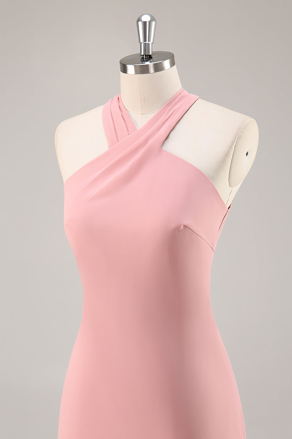 Rumieniec Halter Syrenka Szyfonowa Długa Sukienki Na Wesele z Kokardą