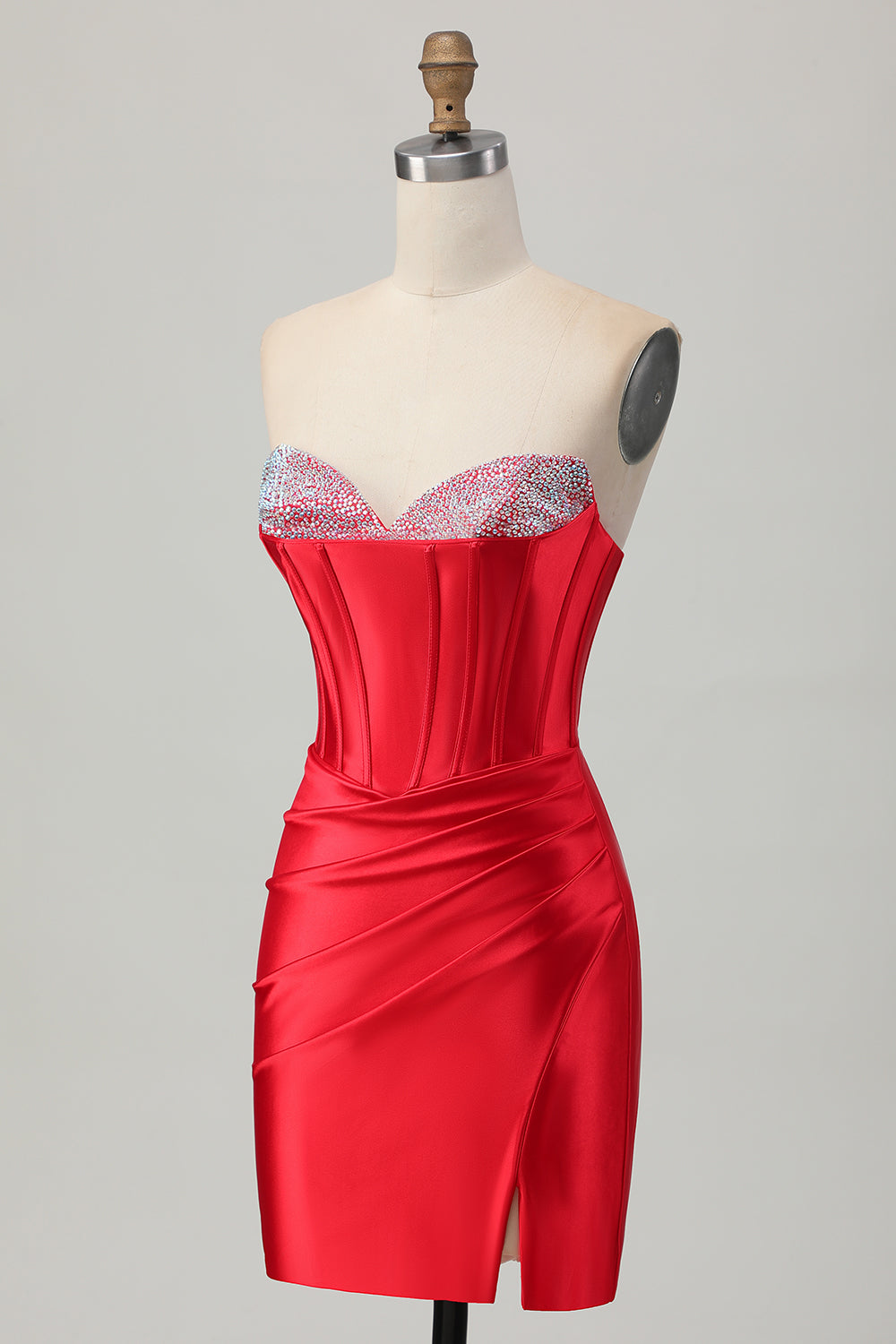 Czerwona bodycon bez ramiączek gorset z koralikami sukienka na powrót do domu z rozcięciem