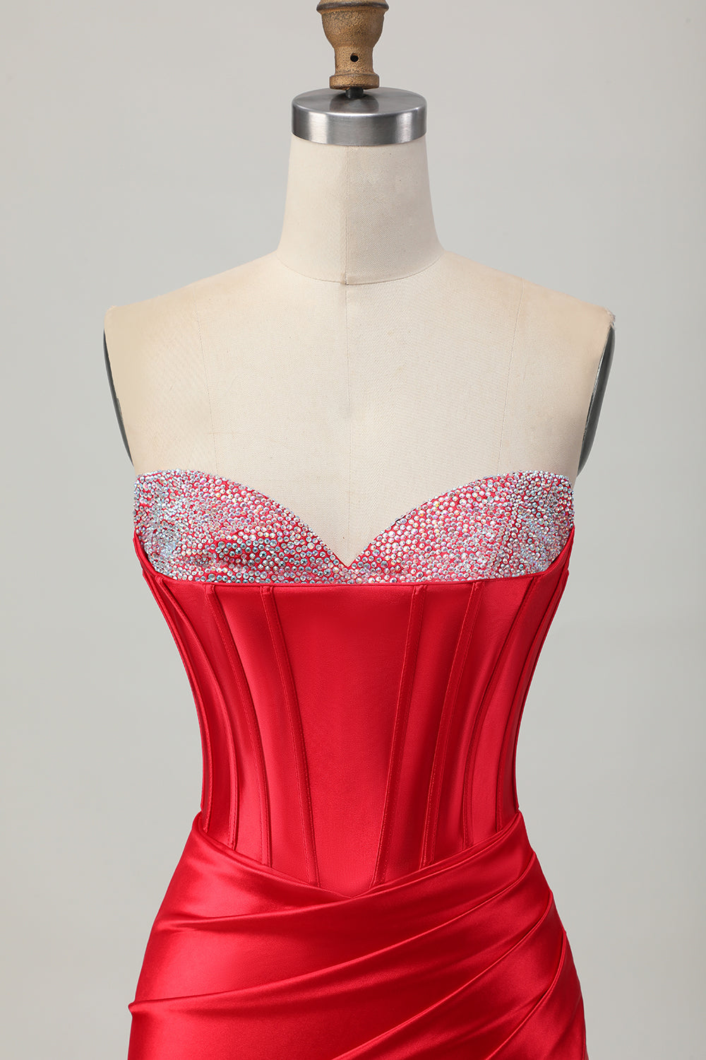 Czerwona bodycon bez ramiączek gorset z koralikami sukienka na powrót do domu z rozcięciem