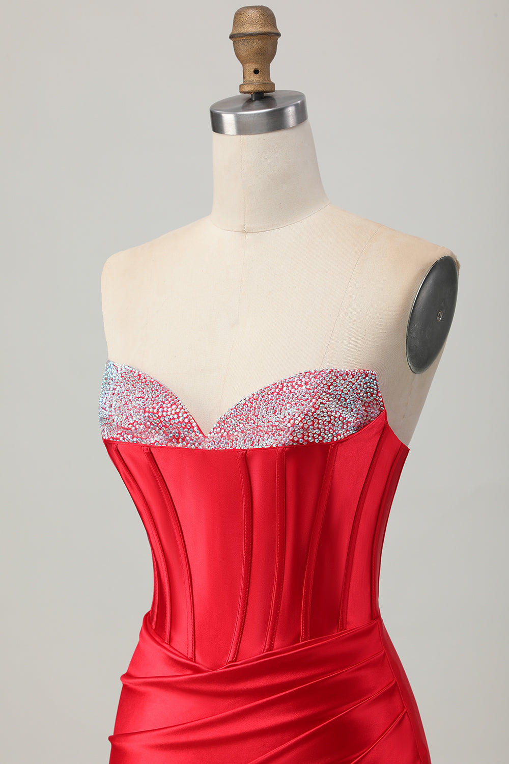 Czerwona bodycon bez ramiączek gorset z koralikami sukienka na powrót do domu z rozcięciem