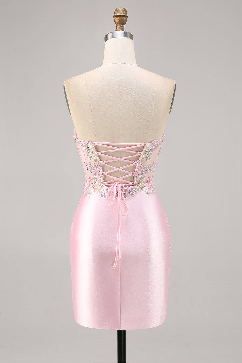 Candy Pink Satin Bodycon Krótki Gorset Sukienka Na Powrót Do Domu Z Aplikacją