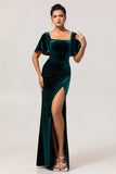 Peacock Green Velvet Smantle Sukienka dla druhen z krótkimi rękawami