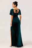 Peacock Green Velvet Smantle Sukienka dla druhen z krótkimi rękawami